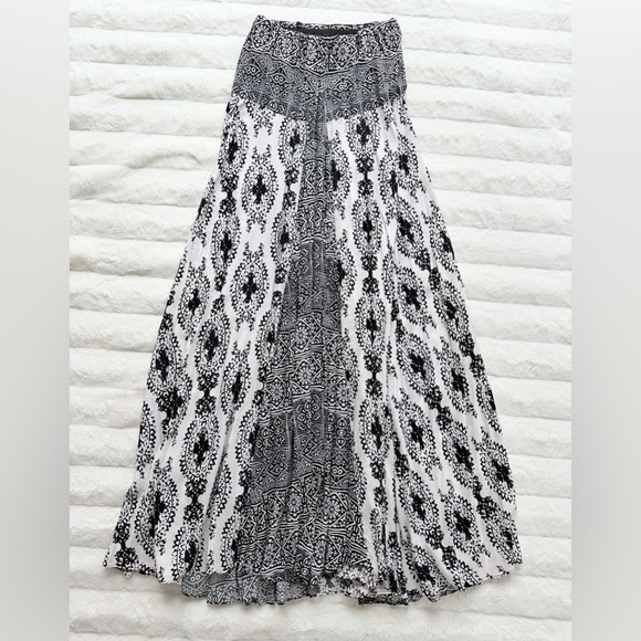 Free People Boho Strapless Maxi Dress Black Ivory Print Size S - Picture 3 of 10